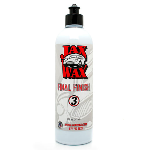 Jax Wax Final Finish is a product formulated to remove swirl marks from previous paint correction steps. Its ultra-fine abrasives will not only correct light imperfections but create an unmatched shine to any automotive finish.  Jax Wax Final Finish is the Third Step in the Jax Wax Paint Finishing System.